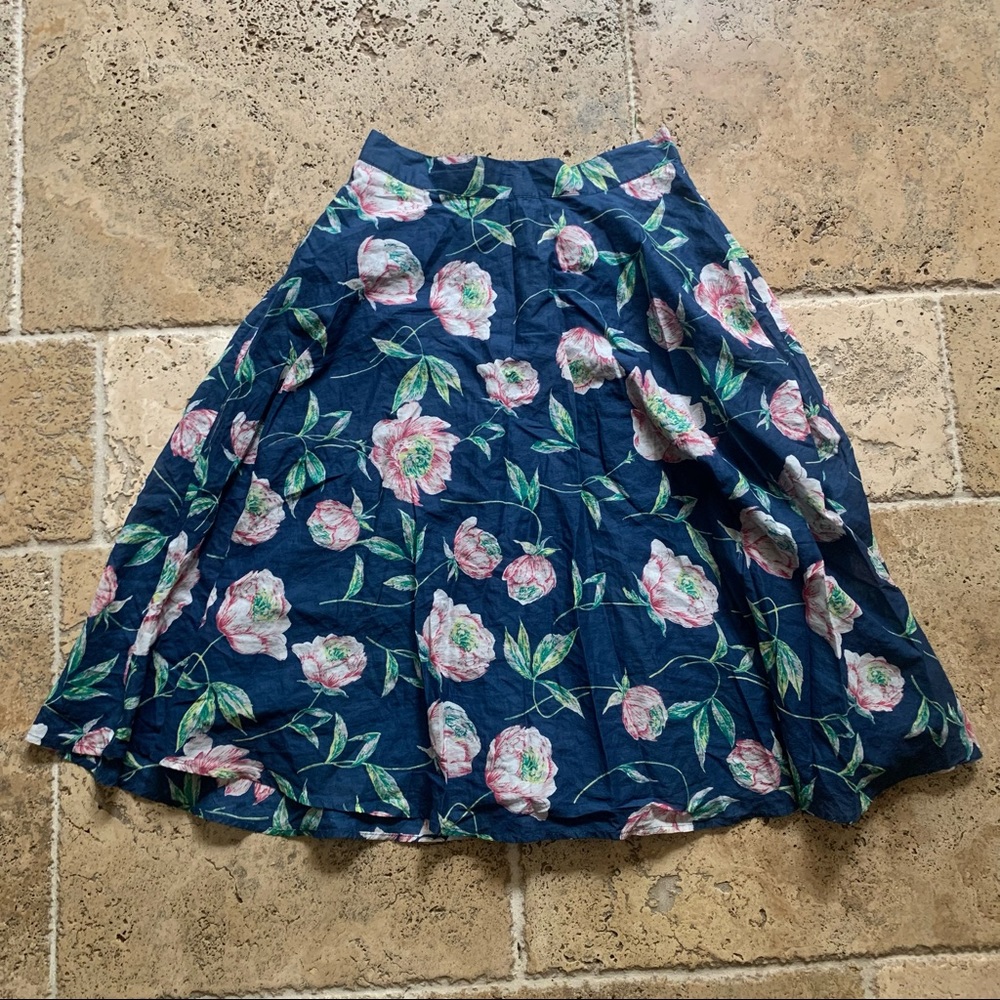 French Connection Spring Bloom Skirt Cotton Voile 2 Navy Blue Pink Floral